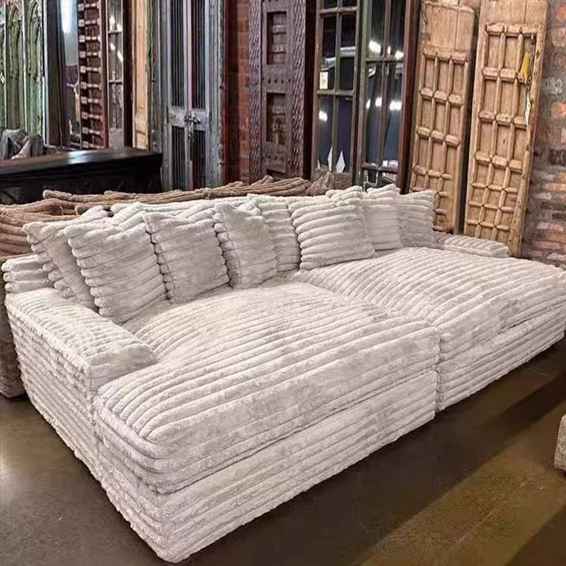 New Trend Thick Striped Corduroy Modular Sectional Soften Recline Sofa Couch Set Big Ted Daybed Villa Fabric For Living Room