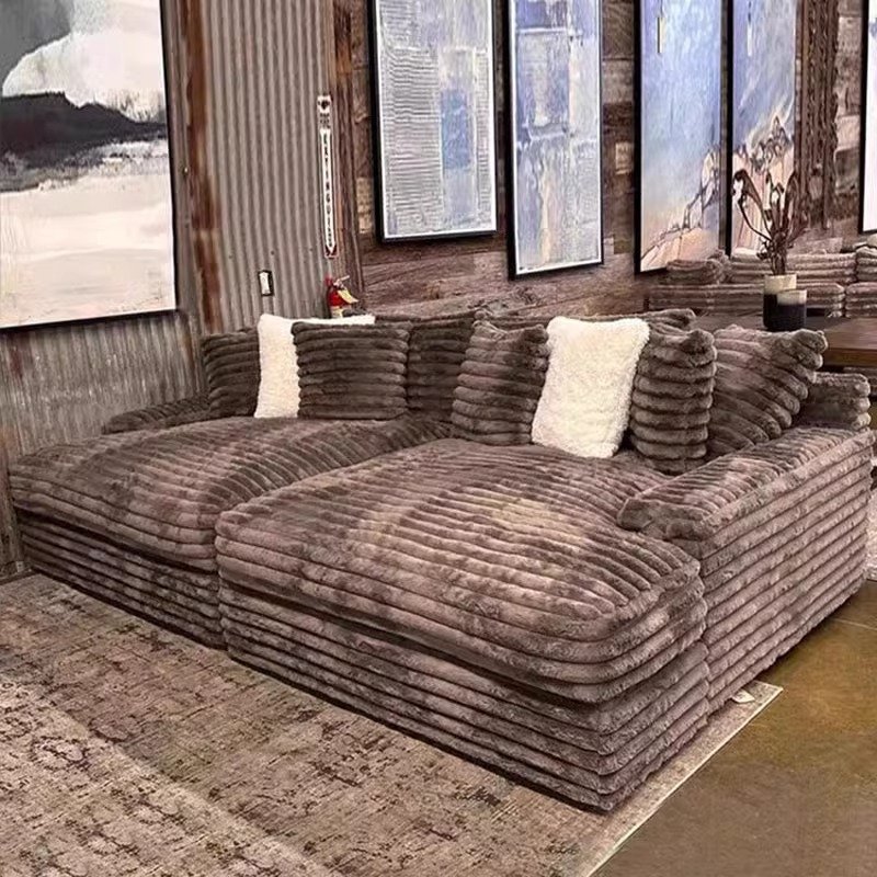 New Trend Thick Striped Corduroy Modular Sectional Soften Recline Sofa Couch Set Big Ted Daybed Villa Fabric For Living Room