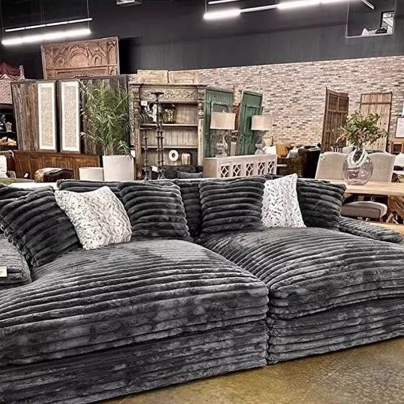 New Trend Thick Striped Corduroy Modular Sectional Soften Recline Sofa Couch Set Big Ted Daybed Villa Fabric For Living Room
