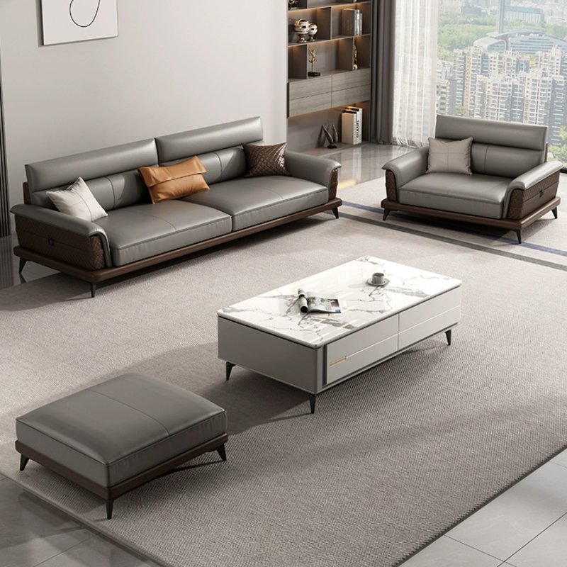 Italian Leather Minimalist Modern Office Sofa for Business Reception Living Room Hotel Use Three-Person Seat Office Furniture