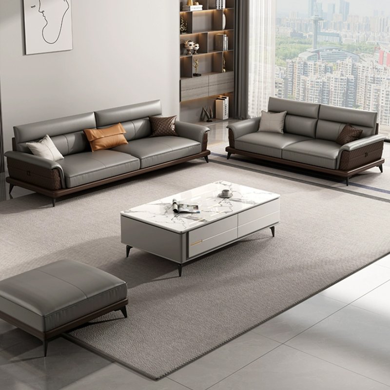 Italian Leather Minimalist Modern Office Sofa for Business Reception Living Room Hotel Use Three-Person Seat Office Furniture