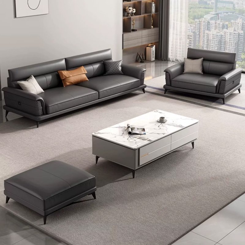 Italian Leather Minimalist Modern Office Sofa for Business Reception Living Room Hotel Use Three-Person Seat Office Furniture