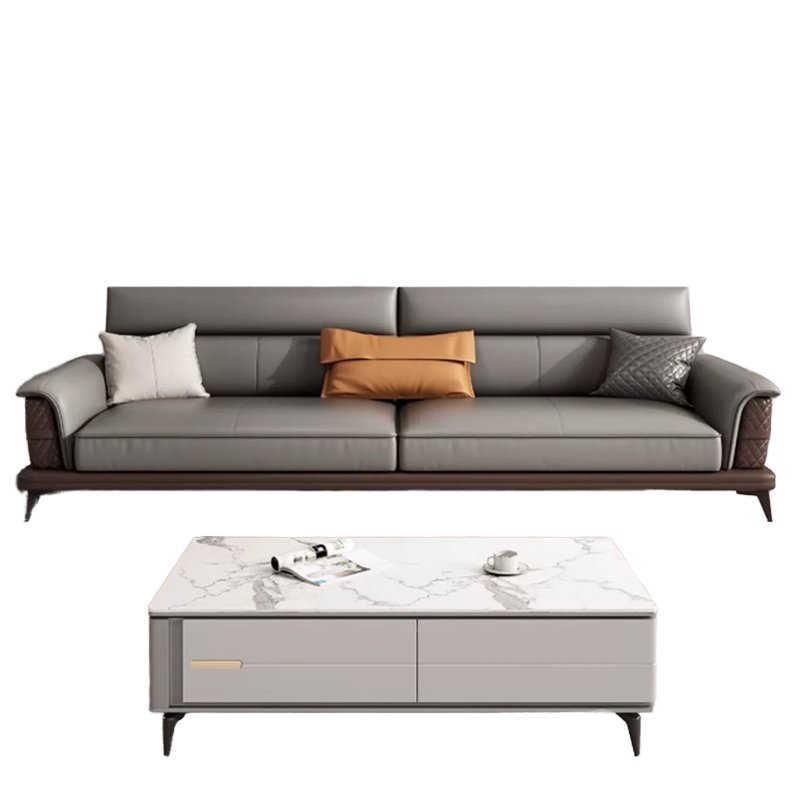 Italian Leather Minimalist Modern Office Sofa for Business Reception Living Room Hotel Use Three-Person Seat Office Furniture