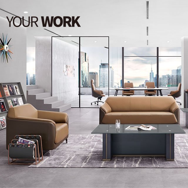 High end commercial office reception Sofa European Modern design Sectional Office Sofa Leather sofa set luxury