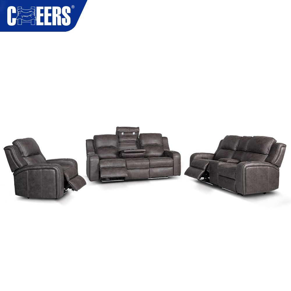 MANWAH CHEERS 3 2 1 Electric Fabric Power Headrest Recliner Sectional Sofa Set with AC Outlet and USB Port for Living Room