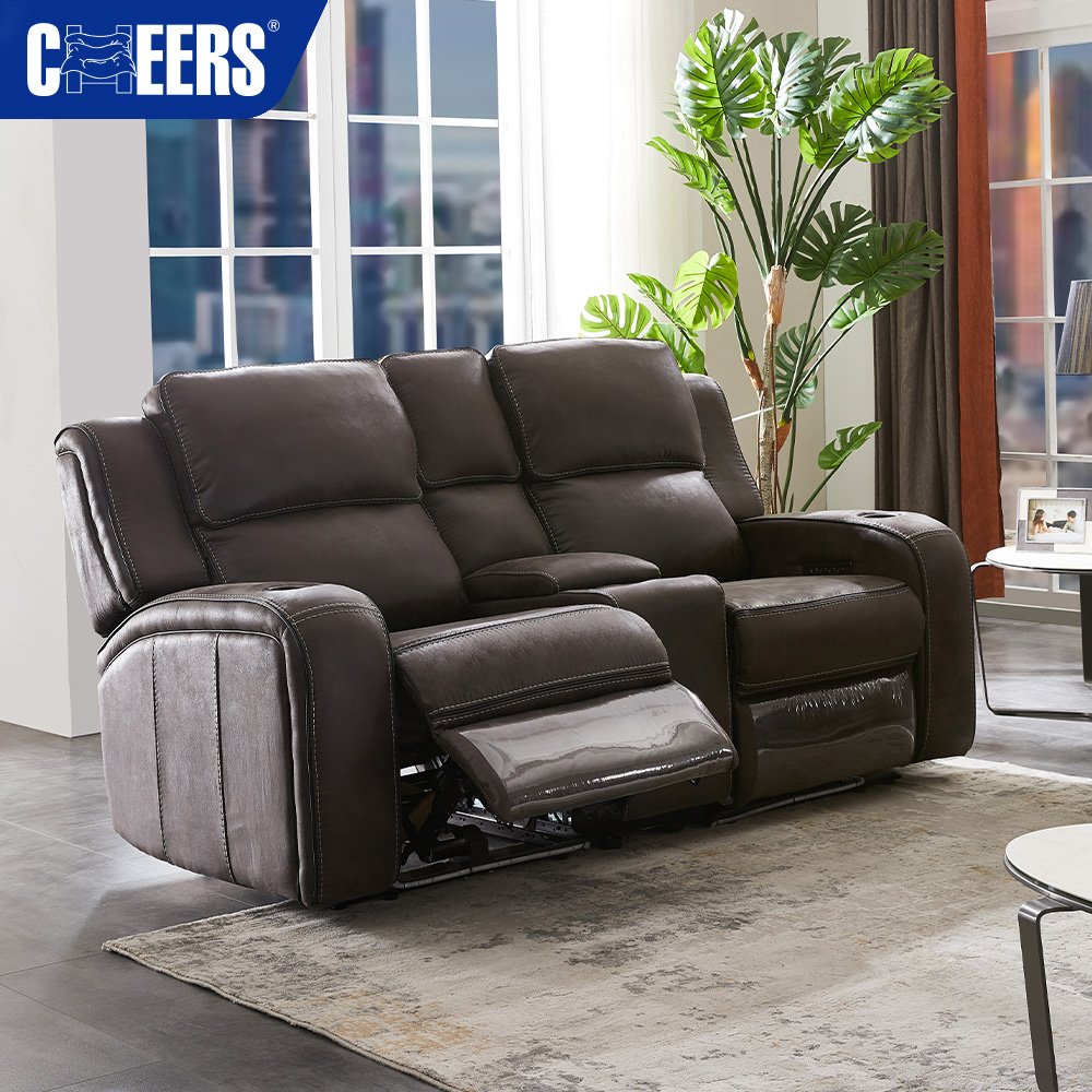 MANWAH CHEERS 3 2 1 Electric Fabric Power Headrest Recliner Sectional Sofa Set with AC Outlet and USB Port for Living Room