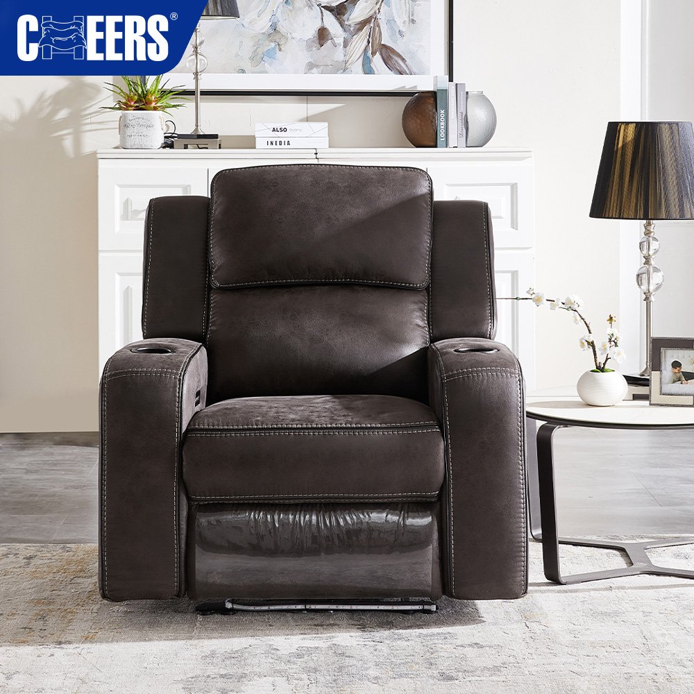 MANWAH CHEERS 3 2 1 Electric Fabric Power Headrest Recliner Sectional Sofa Set with AC Outlet and USB Port for Living Room