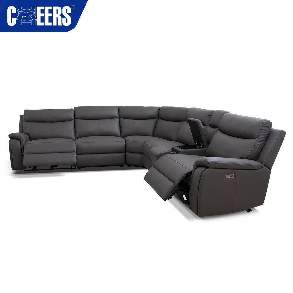 MANWAH CHEERS New Arrivals Power Modern PU Leather Living Room Leisure Sectional Sofa Set Furniture with USB nad Storage