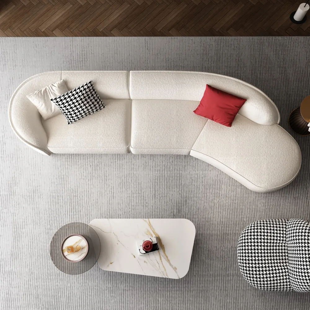 White Modern Modernos Minimalist Sectional Wohnzimm Mobels Couches Boucle Curved Living Room Modular Sofa For Home Luxury