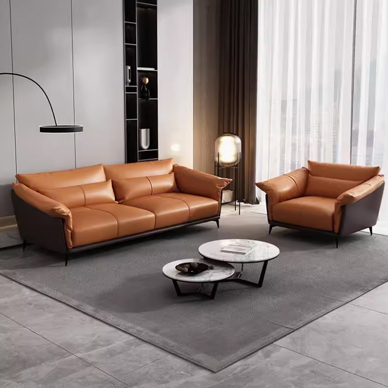 Nordic Modern Design Three-Seater Leather Office Sofa Set for Business Reception Living Room Hotel or School/Home Office