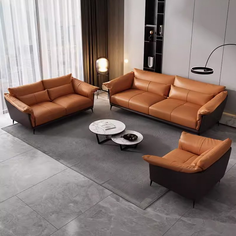 Nordic Modern Design Three-Seater Leather Office Sofa Set for Business Reception Living Room Hotel or School/Home Office