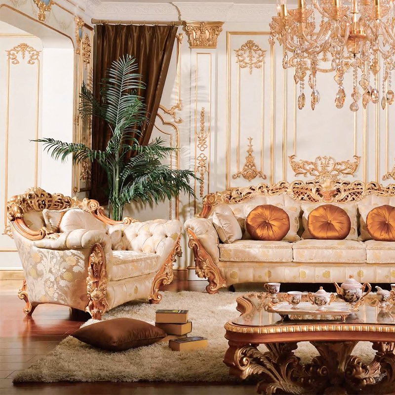 European Luxury Carved Villa Sofa Set Retro Classic Multi-Person Sofa for Living Room Contemporary Design Sponge Filled