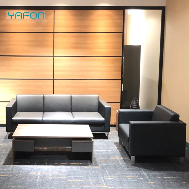 Modern European Design Executive Office Sofa Solid Wood Inner Frame Stainless Steel Legs Leather Cover Modular Sectional Set