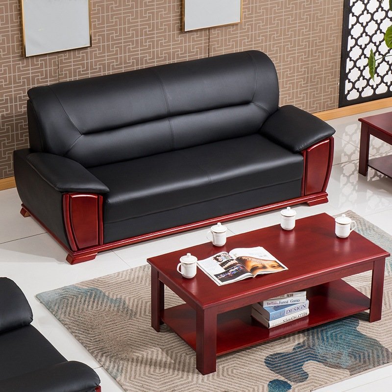 Modern Chinese Single and Three-Person Modular Office Sofa Set with Coffee Table PU Fabric for Business Hotels or Living Room
