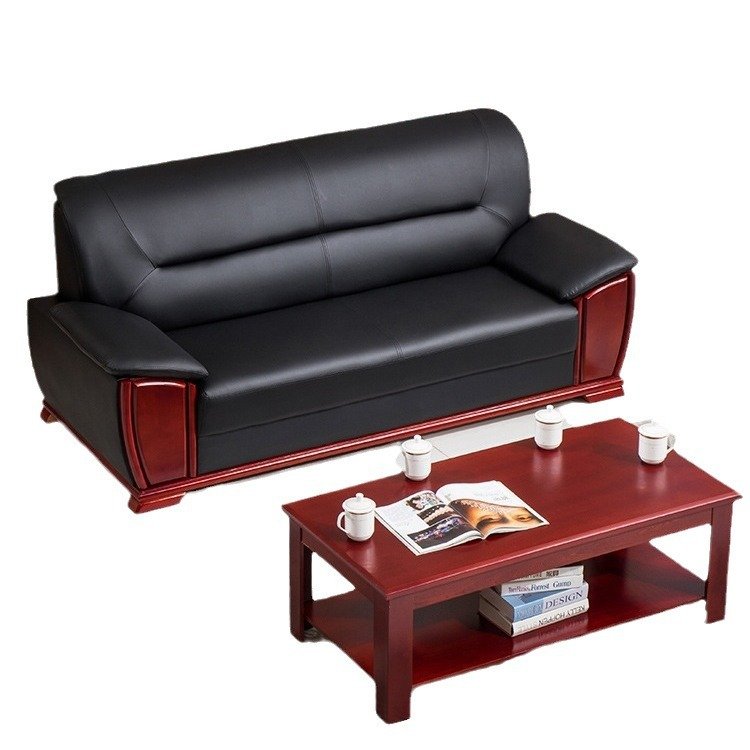 Modern Chinese Single and Three-Person Modular Office Sofa Set with Coffee Table PU Fabric for Business Hotels or Living Room