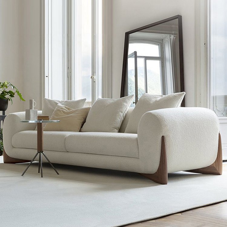 Italian Minimalist Living Room Sofa Feet Modern Light Luxury Household Sofa Wax Wood Solid Frame White Bedroom Furniture Set