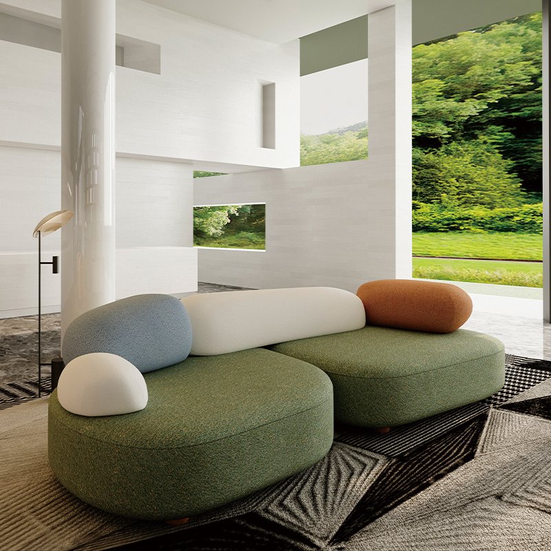 Modern Designer Luxury Sofas Chenille Fabric Velvet Sofa Set Pebble Rubble System Modular Sectional Sofa