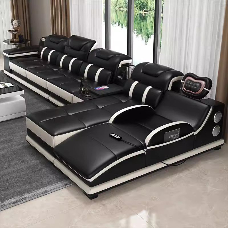 Luxury High Leather Smart massage Wireless USB charging music modern furniture living room 7 seater European luxury sofa