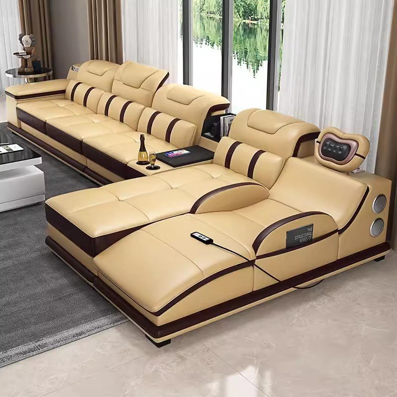 Luxury High Leather Smart massage Wireless USB charging music modern furniture living room 7 seater European luxury sofa