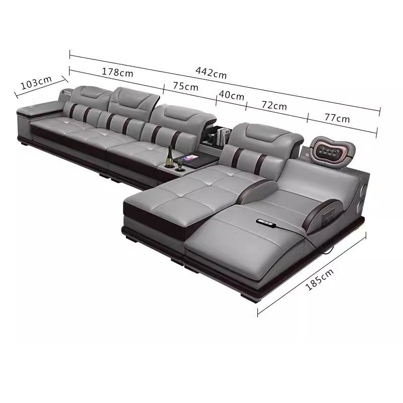 Luxury High Leather Smart massage Wireless USB charging music modern furniture living room 7 seater European luxury sofa