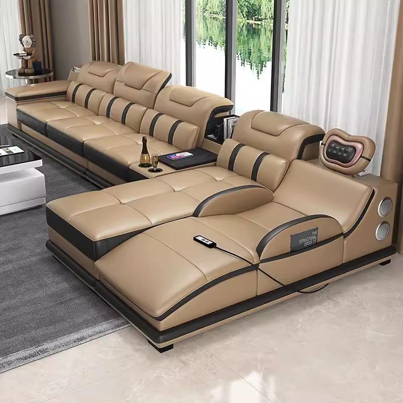 Luxury High Leather Smart massage Wireless USB charging music modern furniture living room 7 seater European luxury sofa