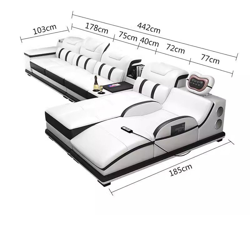 Luxury High Leather Smart massage Wireless USB charging music modern furniture living room 7 seater European luxury sofa