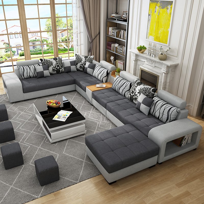 Cum Bed Couch Living Room Sofas Set Home Furnture Luxury U Shaped Corner Sofa Set Style Fabric Modern 7 Seater Bedroom Furniture