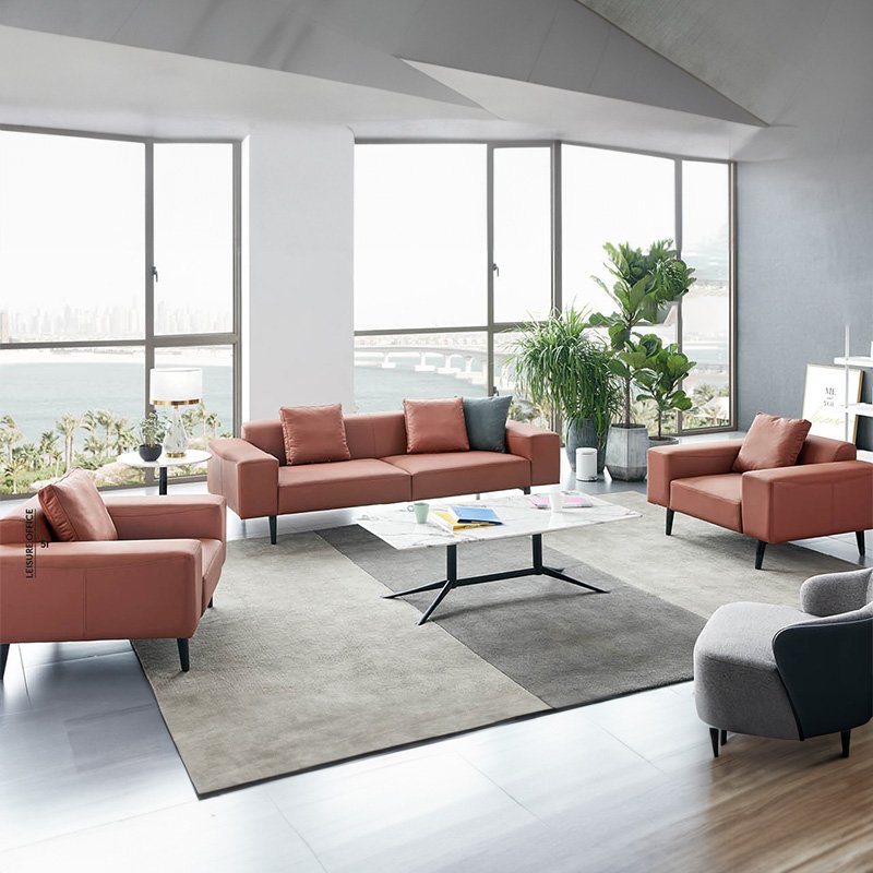 European Leather Couch Set Living Room Sofa Reception Furniture Hotel Sectional Office Sofa Set
