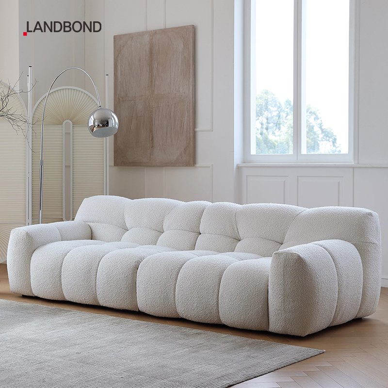 French light luxury cream style fabric sofa small apartment living room lamb velvet cotton candy home minimalist boucle sofa set