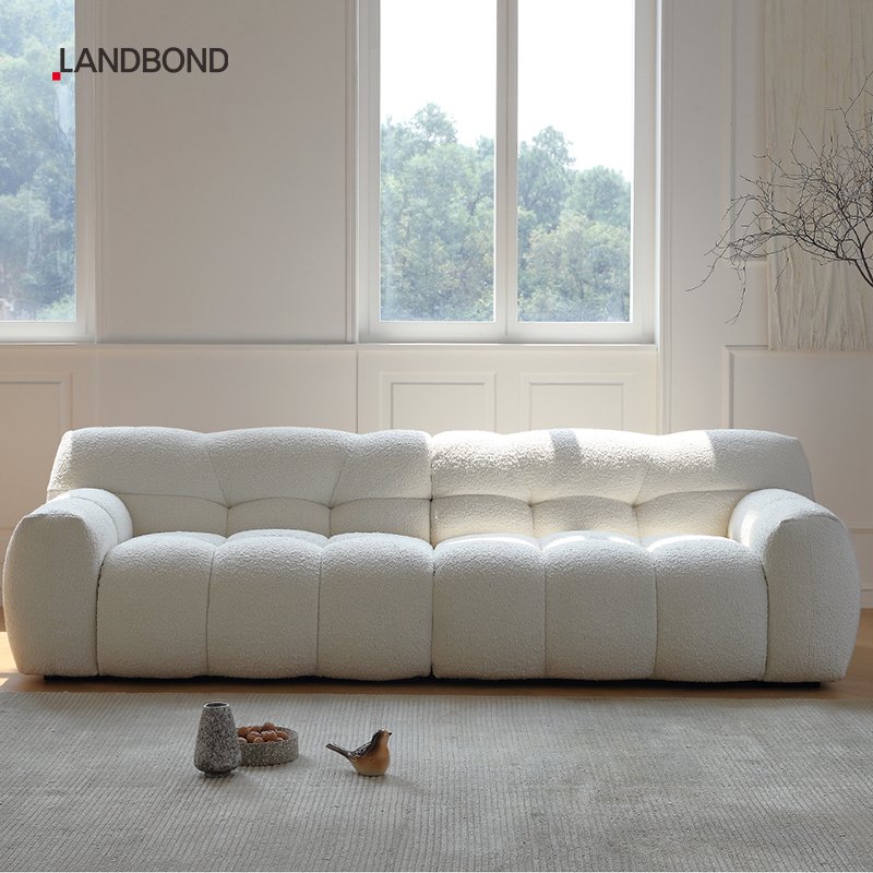 French light luxury cream style fabric sofa small apartment living room lamb velvet cotton candy home minimalist boucle sofa set