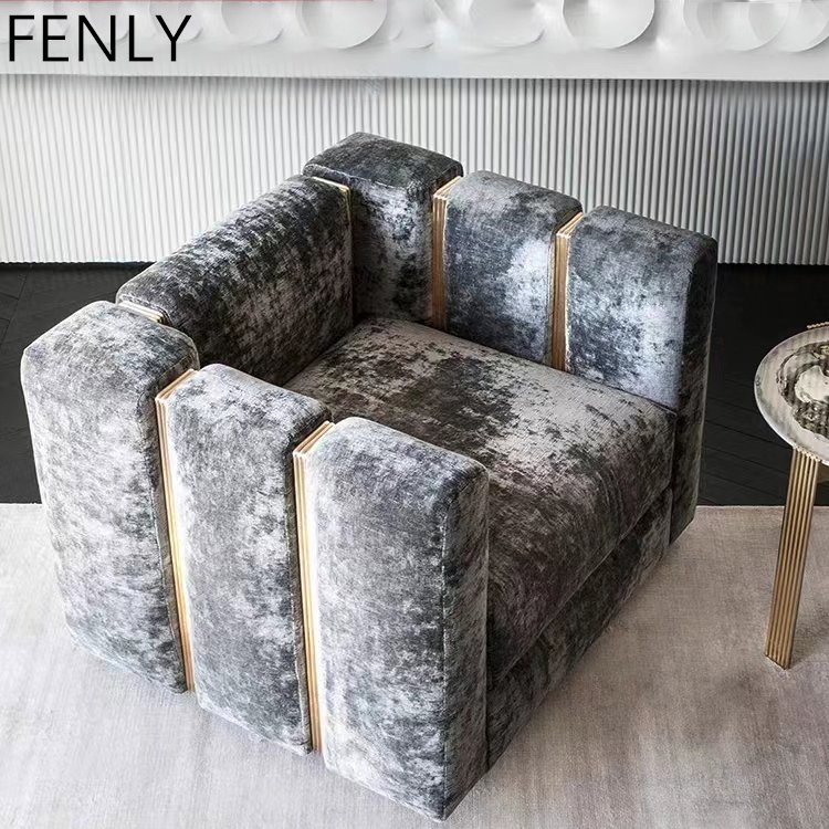 Modern Italian Gold Stainless Steel Couch Set New Design White Velvet Fabric Living Room Sofas Minimalist Sectional Made of Wood
