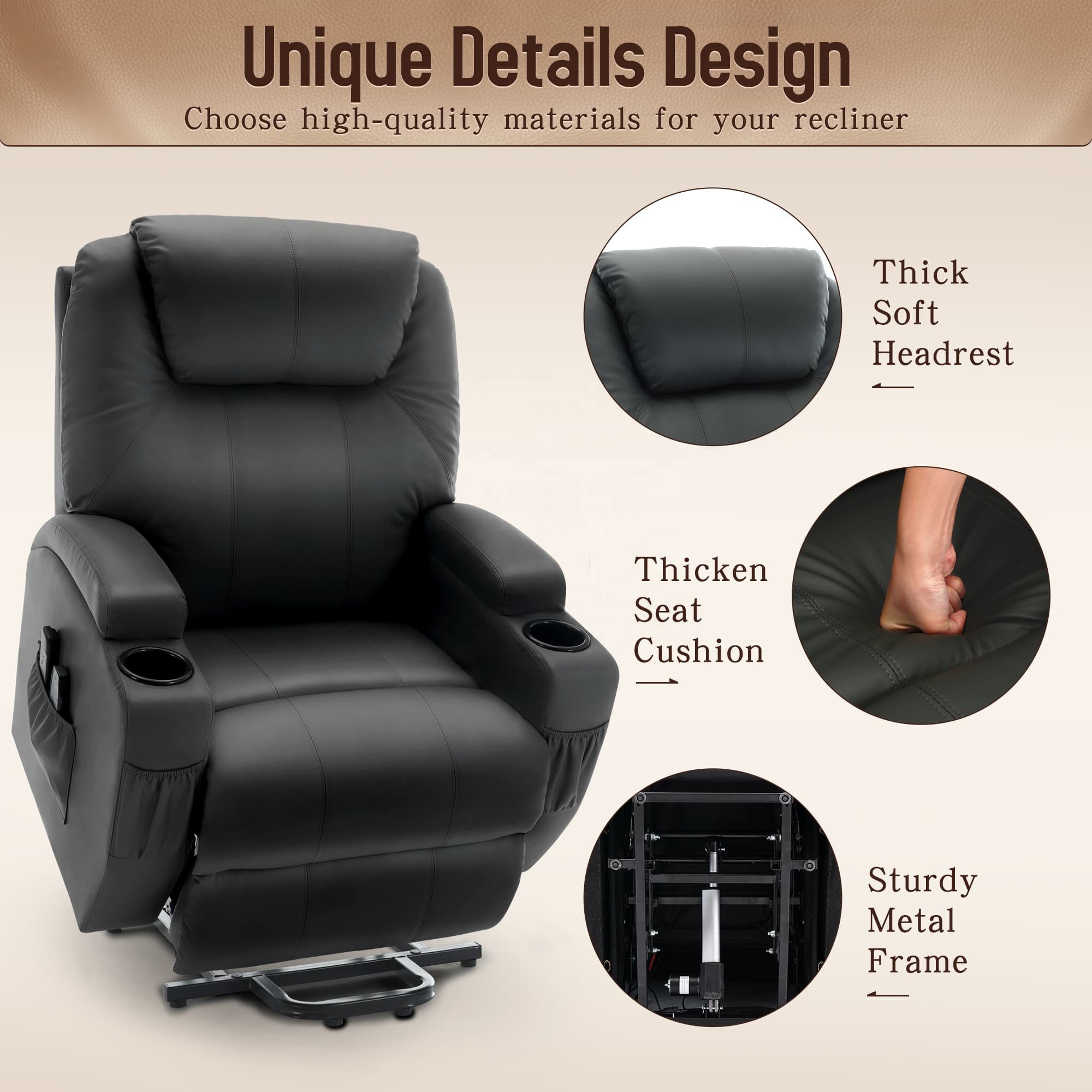 Hot Sale Modern Faux Leather Electric Power Lift Recliner Chair With Massage and Heat