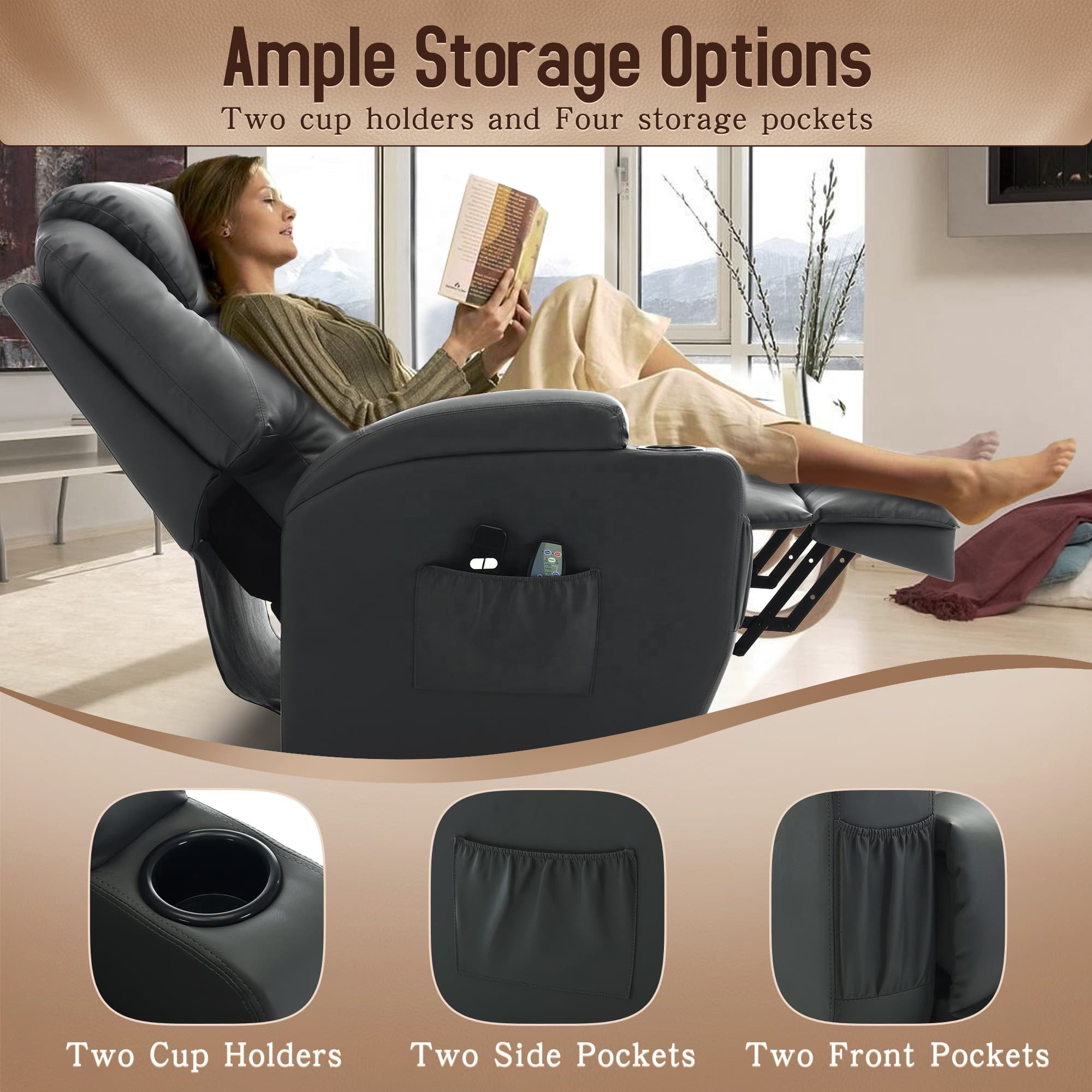 Hot Sale Modern Faux Leather Electric Power Lift Recliner Chair With Massage and Heat