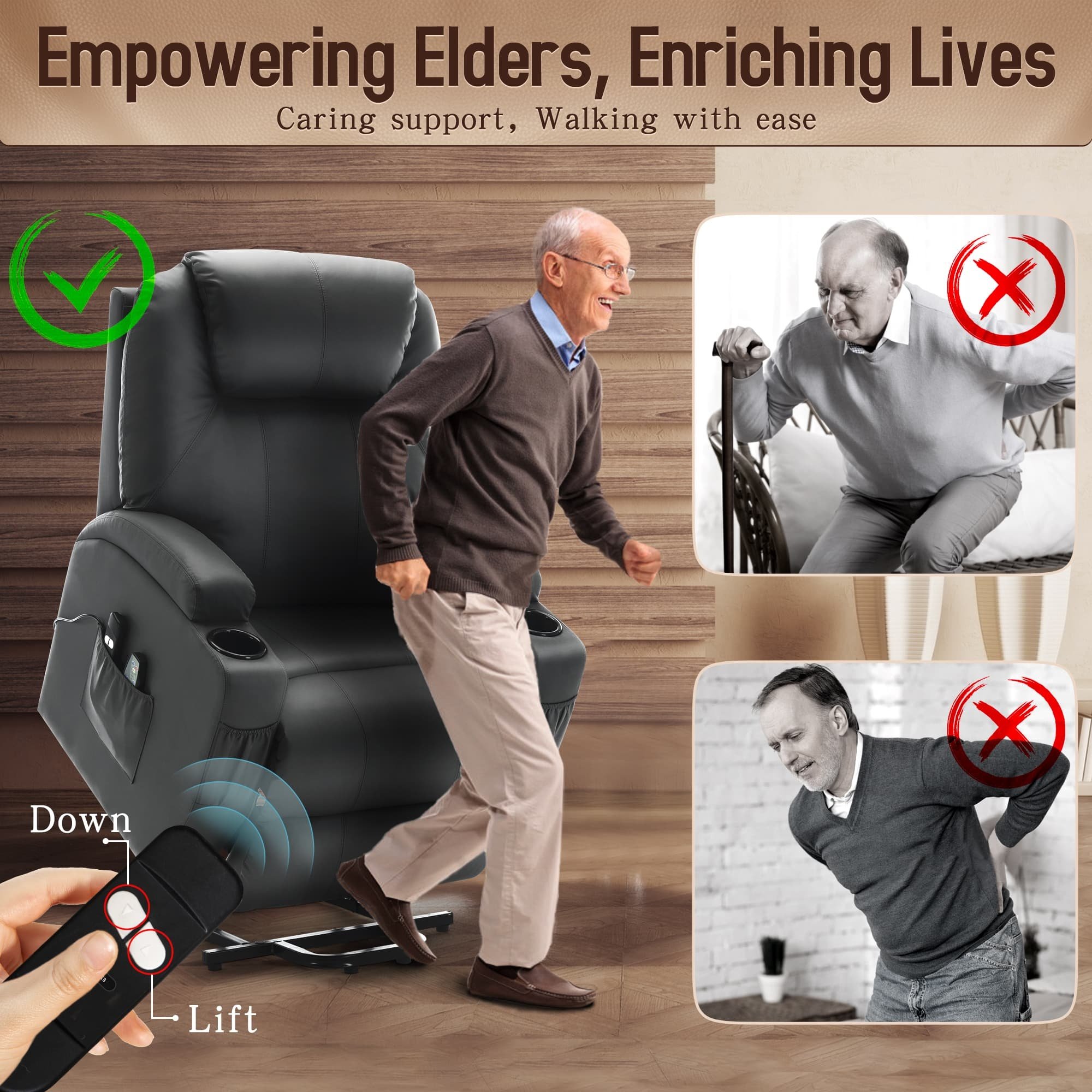 Hot Sale Modern Faux Leather Electric Power Lift Recliner Chair With Massage and Heat