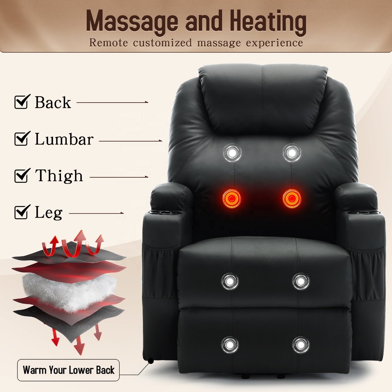 Hot Sale Modern Faux Leather Electric Power Lift Recliner Chair With Massage and Heat