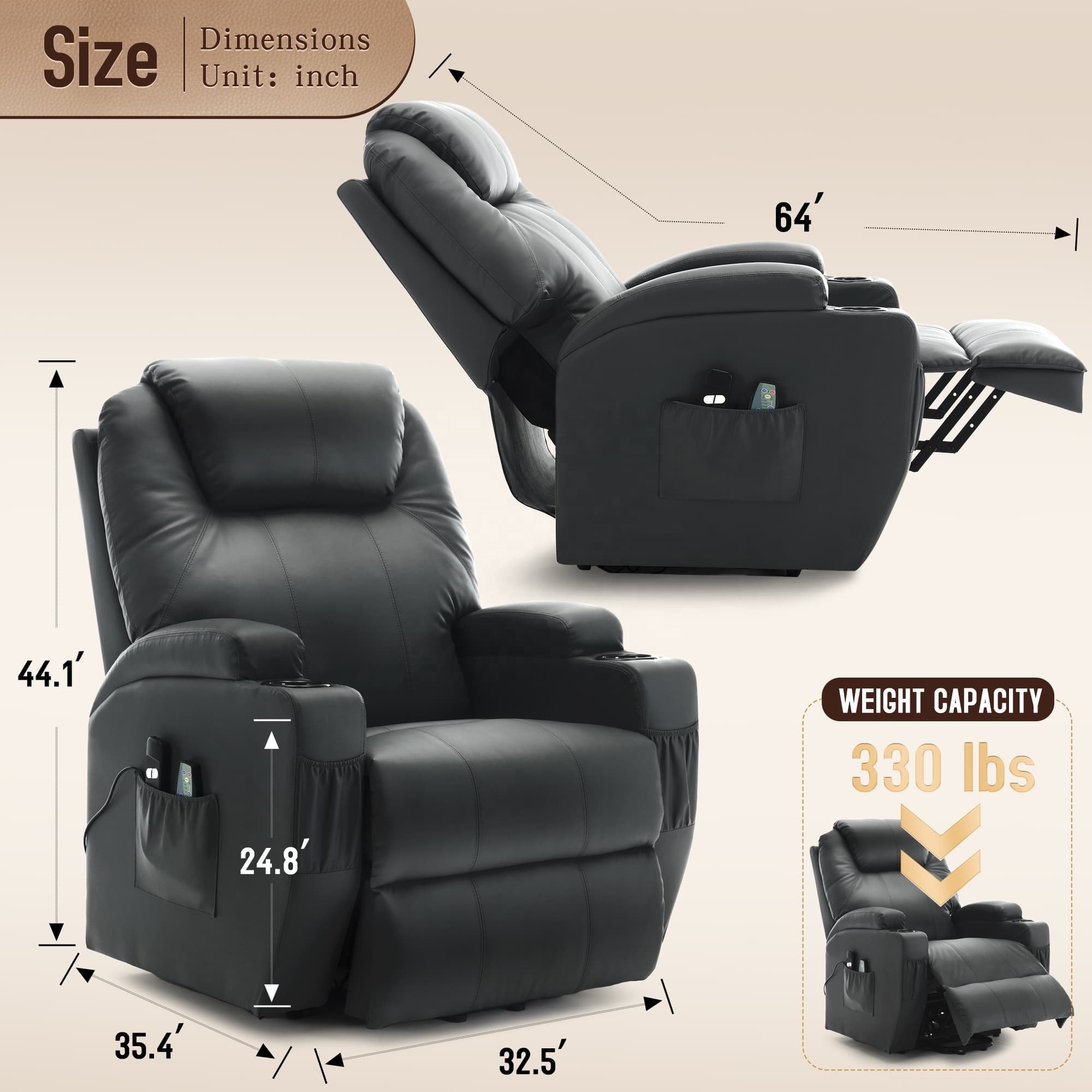 Hot Sale Modern Faux Leather Electric Power Lift Recliner Chair With Massage and Heat