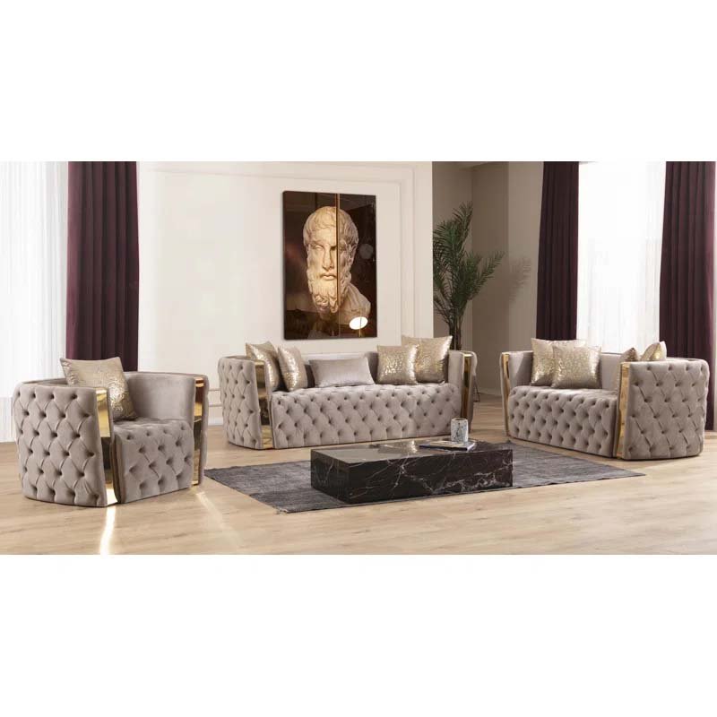 WINFORCE Customizable Turkiye Styles Tufted Velvet Chesterfield Sofa 1+2+3 Living Room Sofa Couch Furniture Luxury Sofa Set
