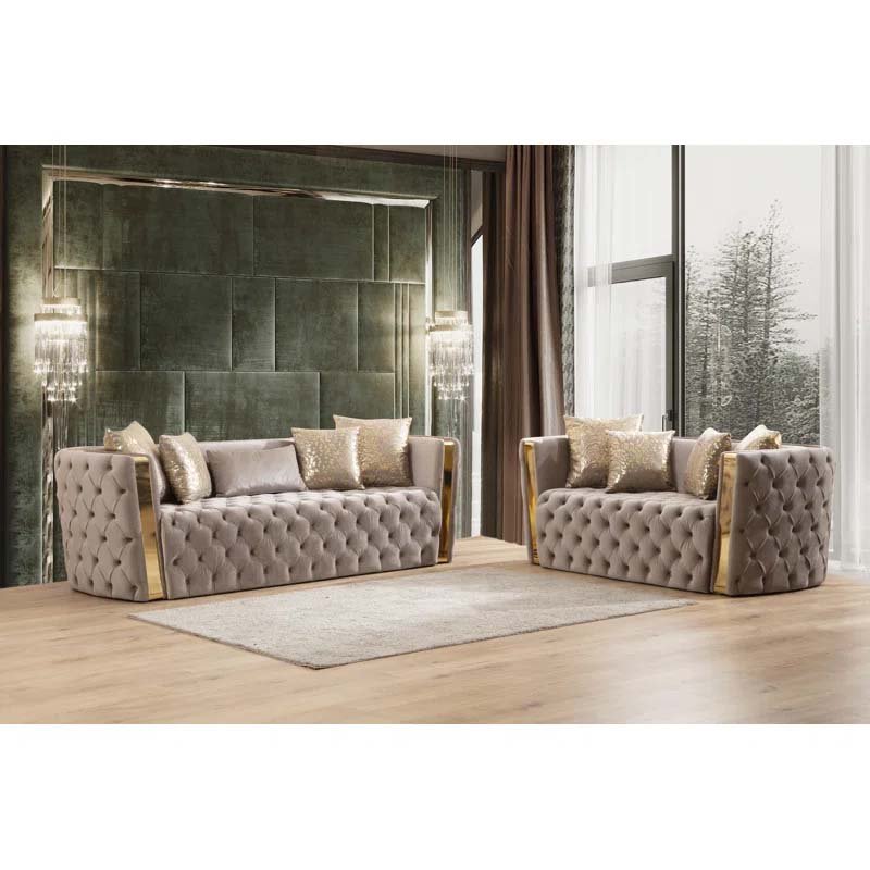 WINFORCE Customizable Turkiye Styles Tufted Velvet Chesterfield Sofa 1+2+3 Living Room Sofa Couch Furniture Luxury Sofa Set