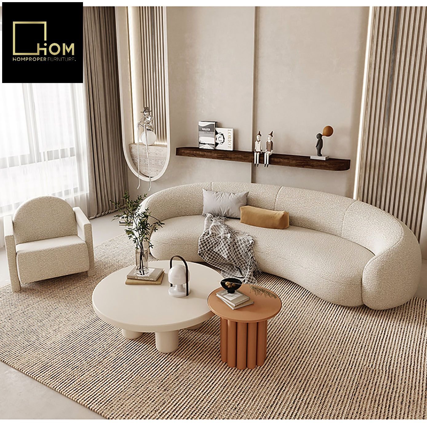 Lambswool curved sofa beauty salon reception lounge clothing store negotiation designer style net red fabric sofa