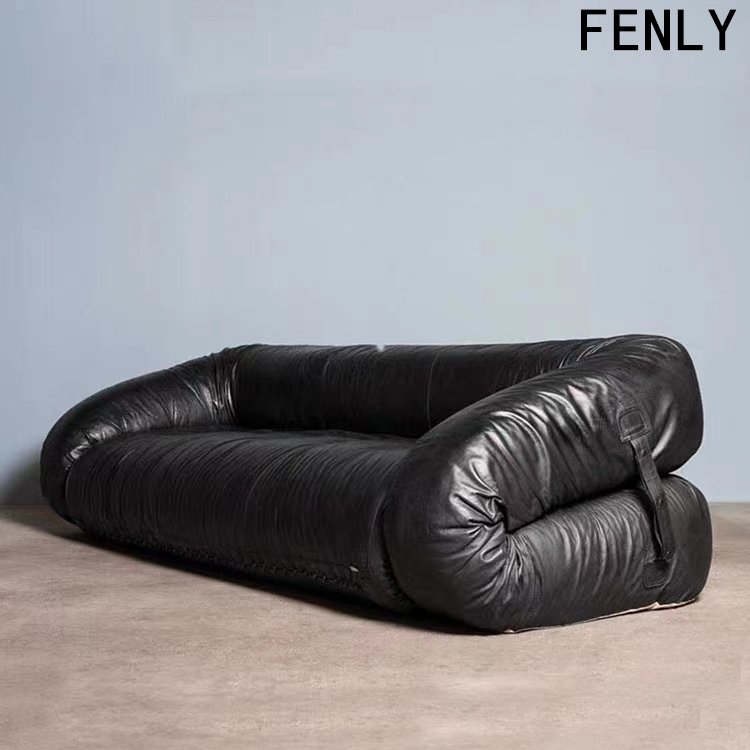 Nordic Classic Leather Sofa Bed Italian Luxury Dual-Use with Unique Shape for Home Living Room Furniture Set