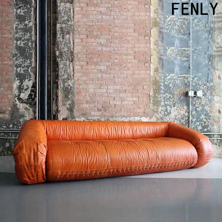 Nordic Classic Leather Sofa Bed Italian Luxury Dual-Use with Unique Shape for Home Living Room Furniture Set