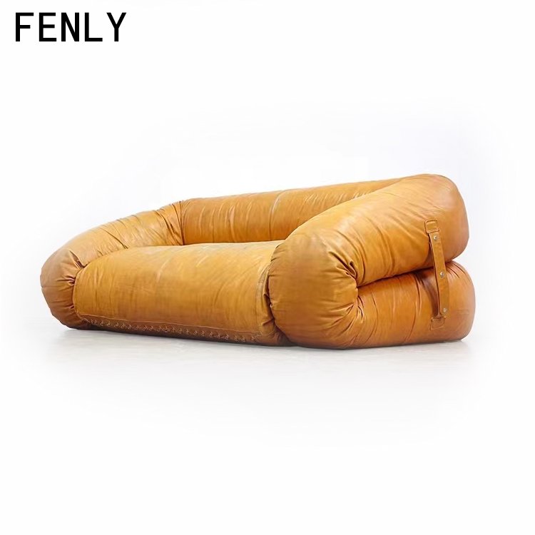 Nordic Classic Leather Sofa Bed Italian Luxury Dual-Use with Unique Shape for Home Living Room Furniture Set