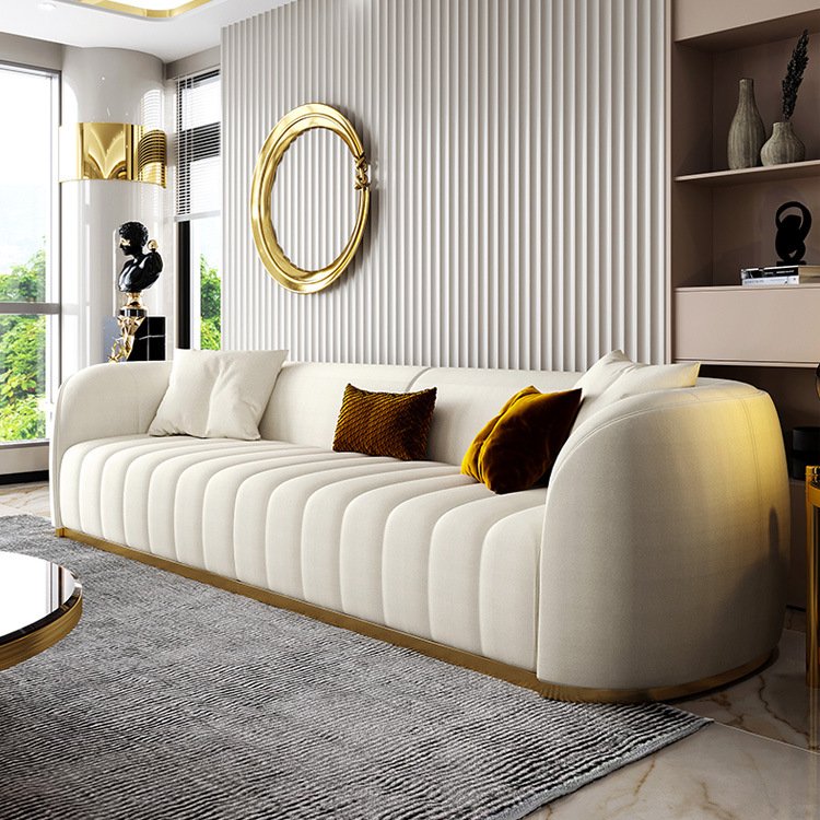 Luxury elegant design stainless steel Decor modern Couch living room leather sofa set