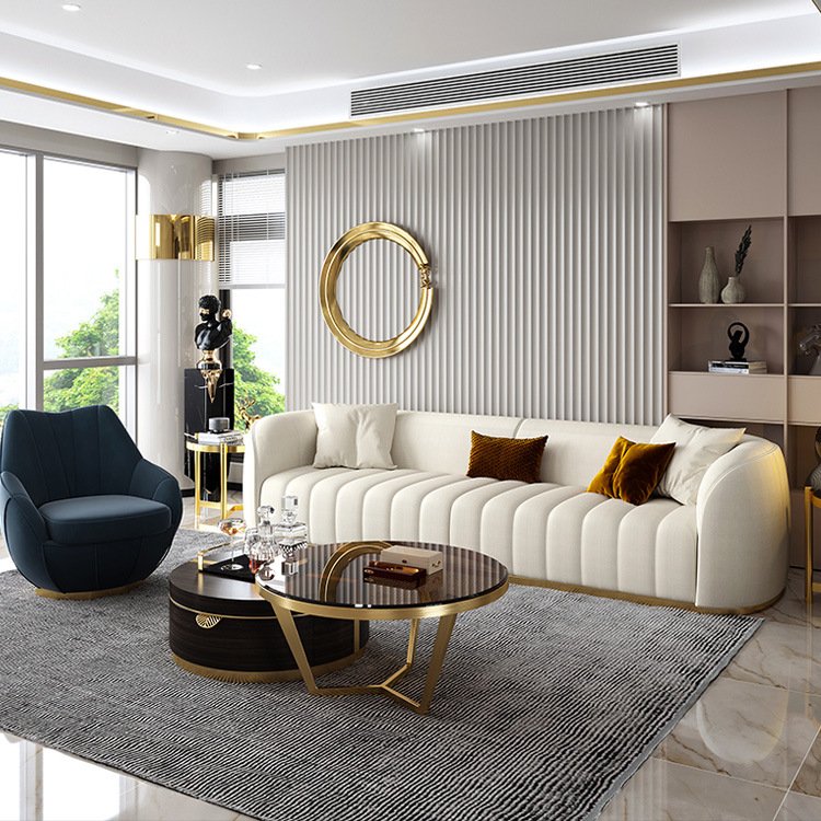 Luxury elegant design stainless steel Decor modern Couch living room leather sofa set