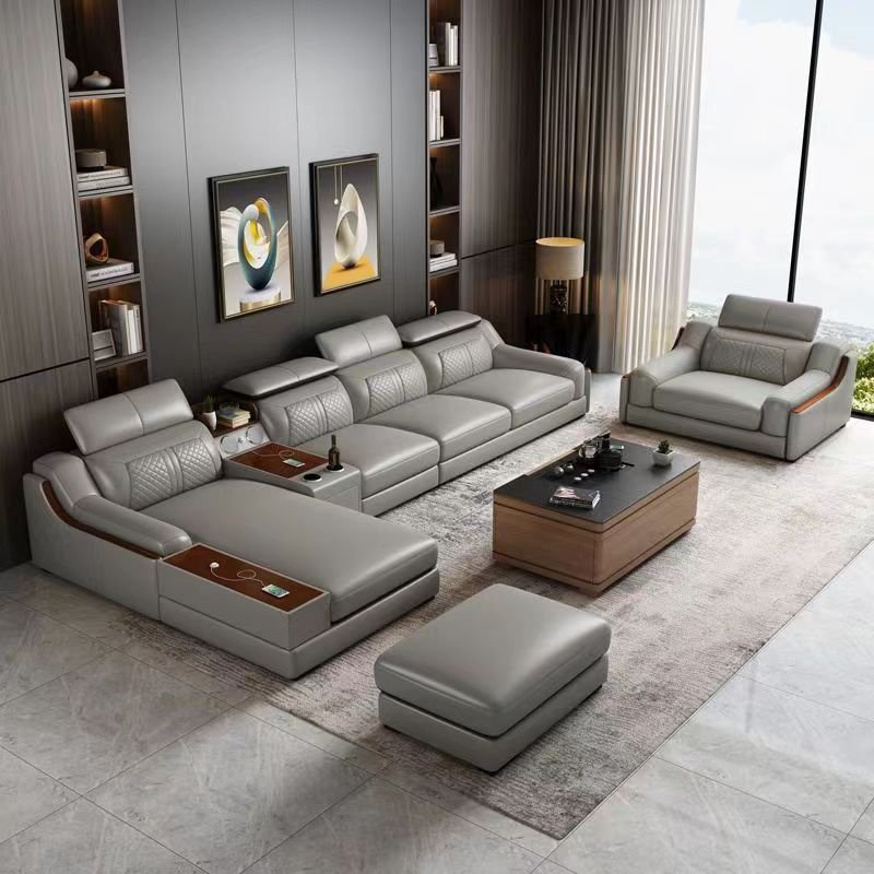 Simple modern living room function sofa Large apartment L-shaped corner leather sofa