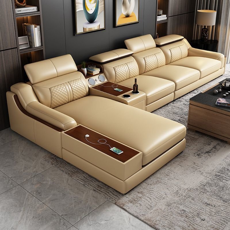 Simple modern living room function sofa Large apartment L-shaped corner leather sofa