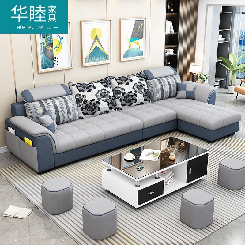 Factory Wholesale Cheap Price Linen Fabric L Shaped Sectional Sofa Modern European Style Living Room Sofa Set