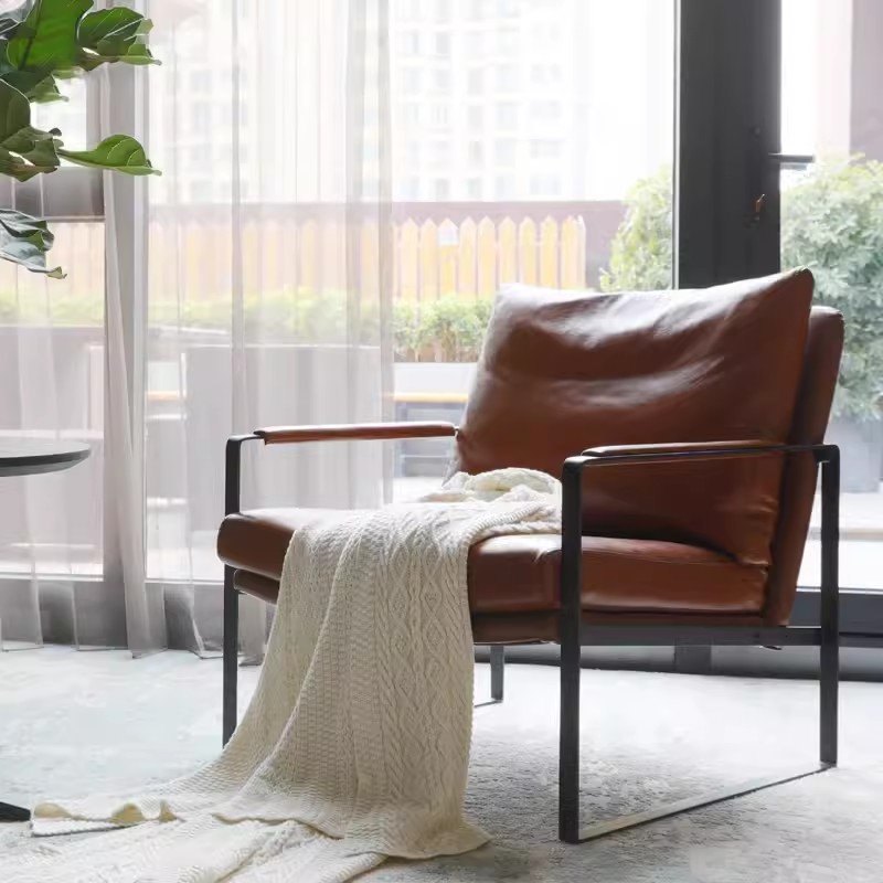 Nordic single sofa chair modern simple living room light luxury orange design network red minimalist office negotiation sofa