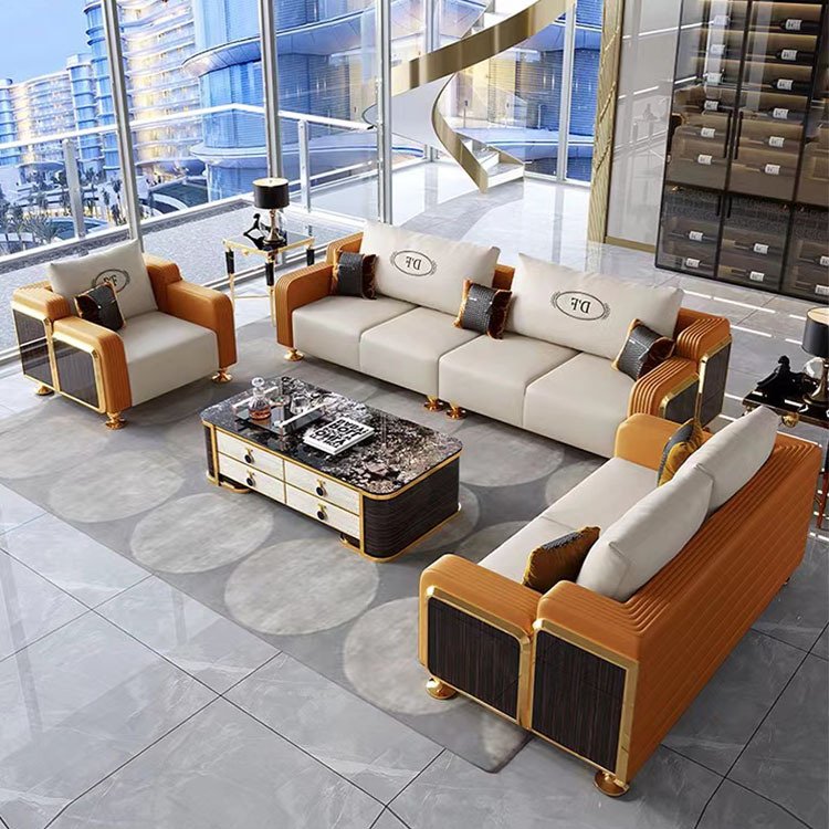 Modern Minimalist Italian Style Leather L-Shape Sofa Set High Quality Light Luxury High-End Suite Hong Kong Villas Living Room