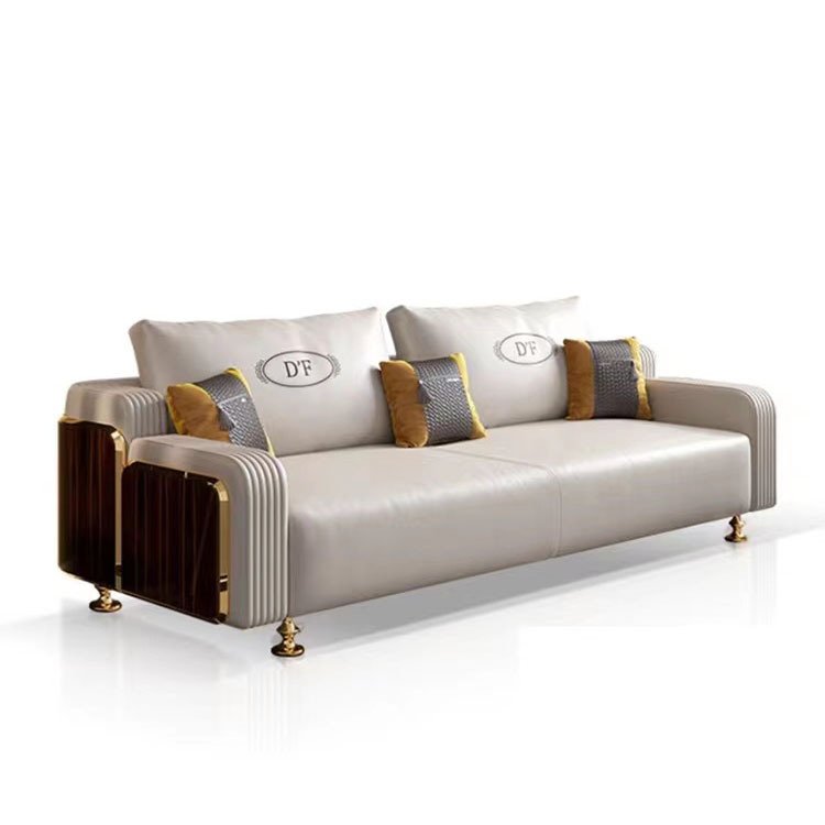 Modern Minimalist Italian Style Leather L-Shape Sofa Set High Quality Light Luxury High-End Suite Hong Kong Villas Living Room